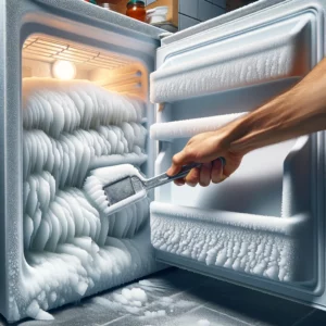 Professional tools from ApplianceTechnician.ca being used for effective frost removal in a freezer, demonstrating DIY maintenance tips