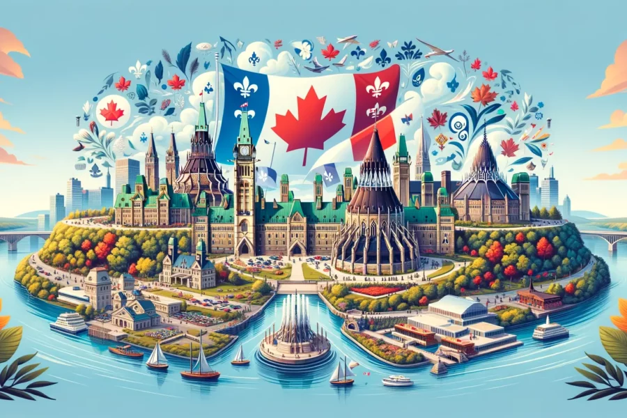 Une vue panoramique d'Ottawa-Gatineau mettant en vedette le Parlement du Canada et le Musée canadien de l'histoire, présentée par ApplianceTechnician.ca, vos experts locaux en réparation d'électroménagers.