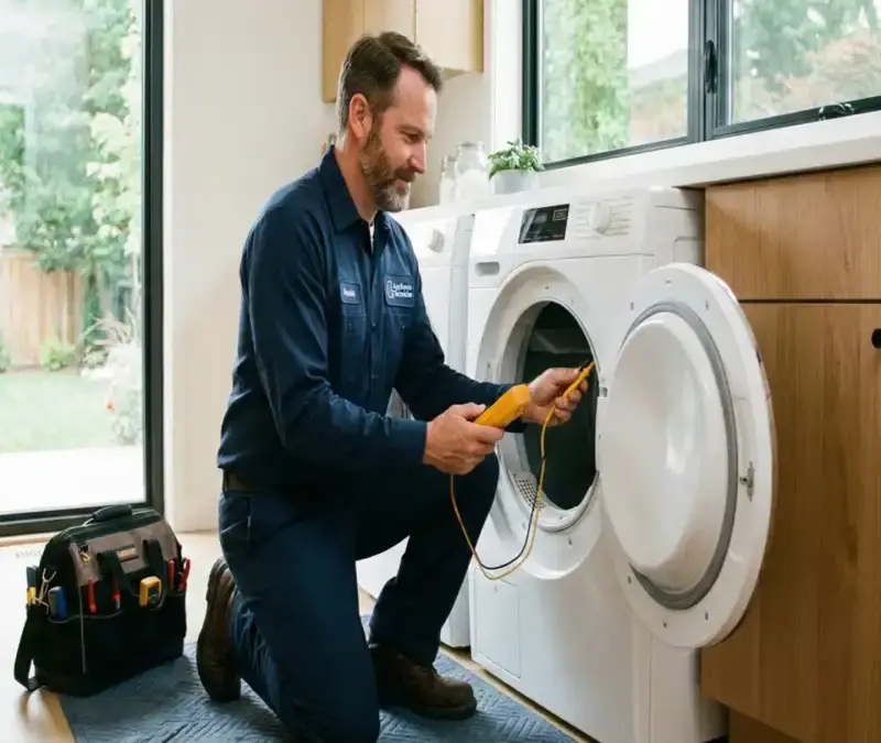 Technicien en train d'entretenir une machine à sécher.